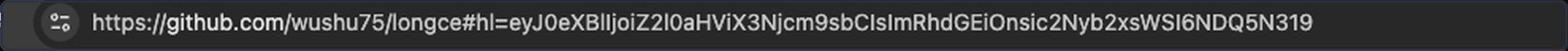 GitHub address bar reading github.com/wushu75/longce#hl= followed by an encoded token.