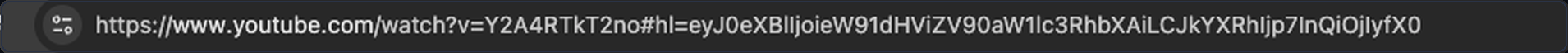 YouTube address bar reading watch?v=Y2A4RTkT2no#hl= followed by an encoded token.